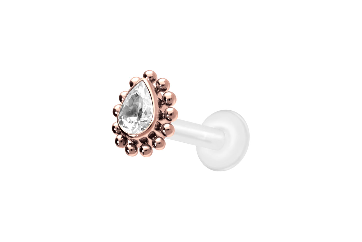 PTFE Labret Piercing mit Innengewinde + Titan-Aufsatz KRISTALLTROPFEN + KUGELN